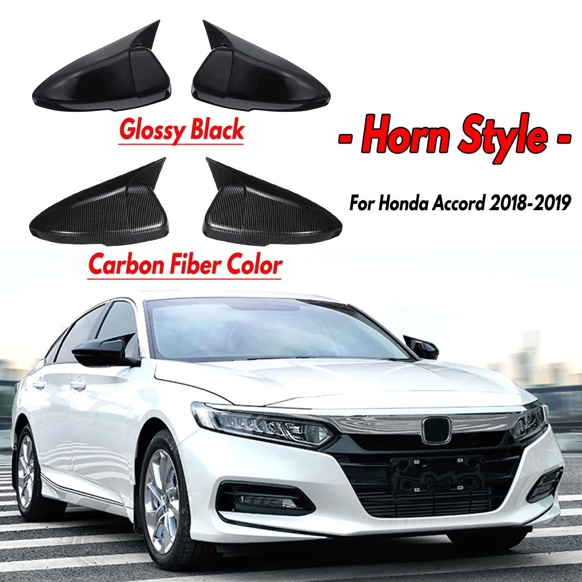 

2PCS Horn Shape Carbon Fiber / Glossy Black Rear View Side Mirror Cover Rearview Caps For Honda For Accord 2018
