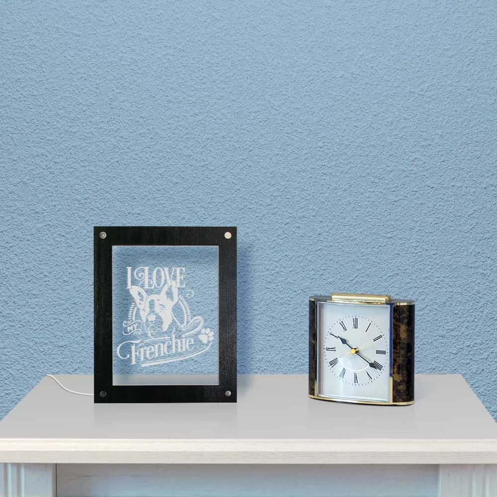 I Love My Frenchie LED Lighting Text Photo Wooden Frames French Bulldog Acrylic Display Night Light Dog Lovers USB Desk Lamp