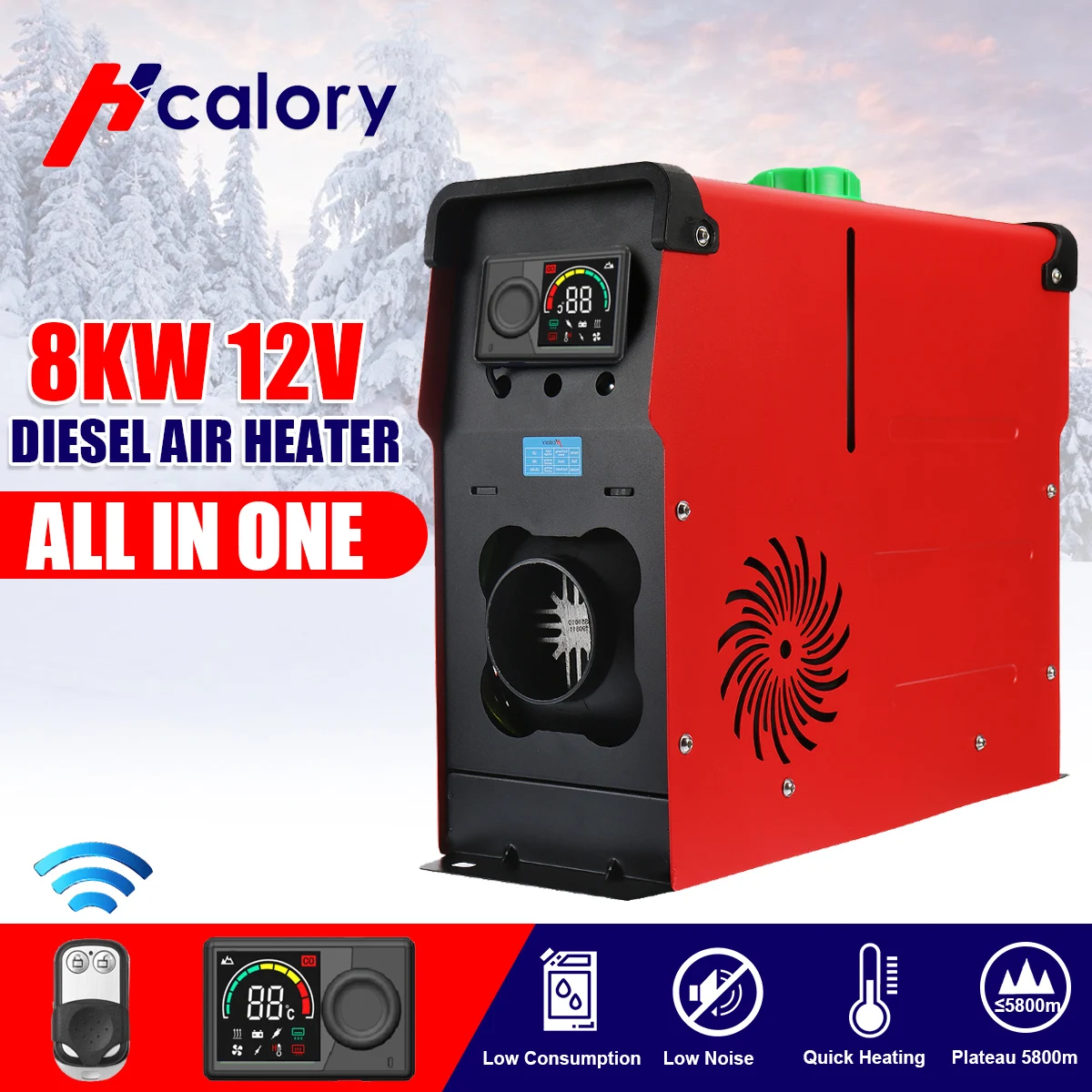 

8KW 12V All in One Hole Car Heating Diesel Air Heater + LCD Monitor + Remote Control + Voice Announcements For Car Truck Bus