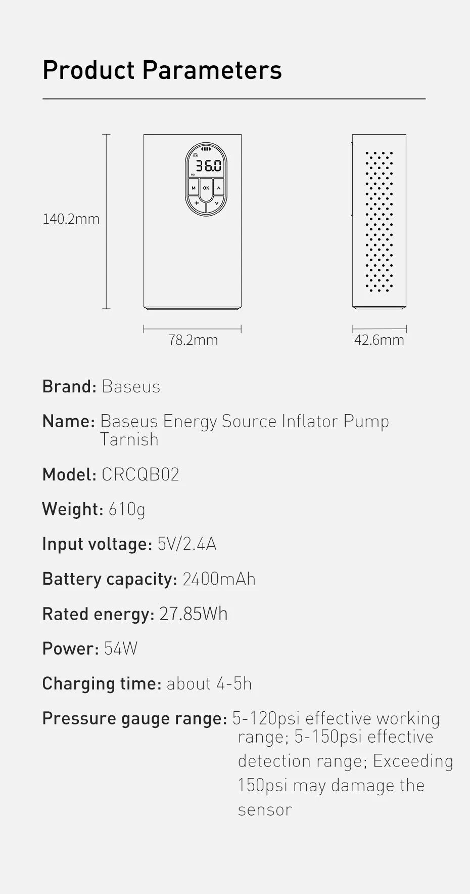 Baseus-compressor de ar elétrico portátil para pneus