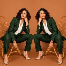 Peças Mulheres Ternos Risca de Giz Verde костюм 2 женский Moda Blazer + Calça Hóspede Negócio Feito Sob Encomenda Conjunto Senhora Do Escritório Ocasional Diária