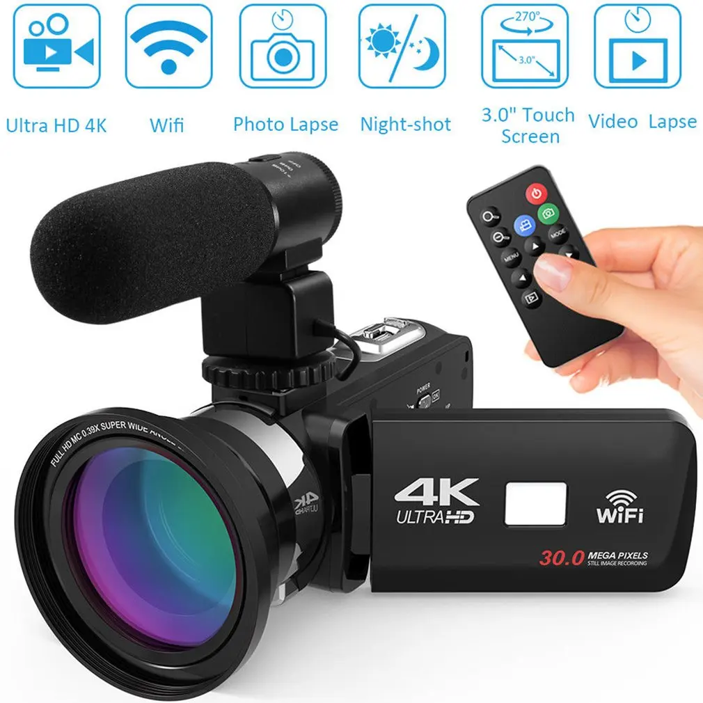 HDV4K HD Цифровая камера ночного видения 30MP DV c Wi Fi сенсорный экран Инфракрасный