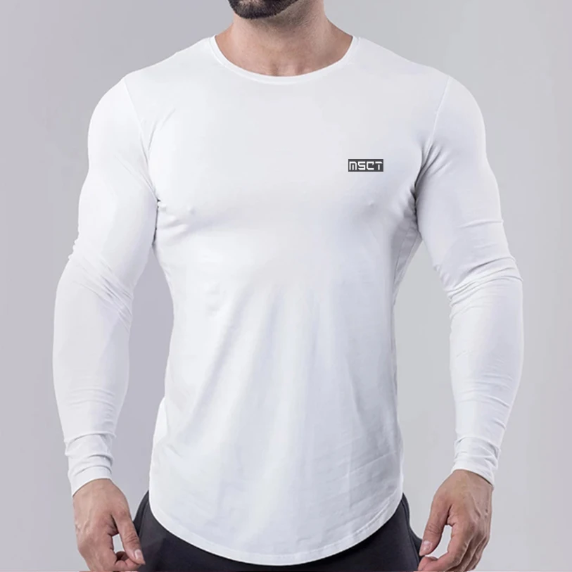 Компрессионные рубашки с высоким горлом, мужская спортивная футболка для бодибилдинга, Топ с длинным рукавом, футболка для тренажерного зала, Мужская облегающая футболка для фитнеса