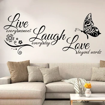 

Room Decor Live Laugh Love Wall Sticker Flower And Butterfly Stickers Vinyl Wallpaper Home Decorative For Living Room Art Mural