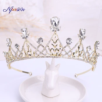 

Baroque Vintage Gold Rhinestone Pearl Flower Bridal Crowns Pagent Bridal Wedding Hair Jewelry European Accessories Gifts