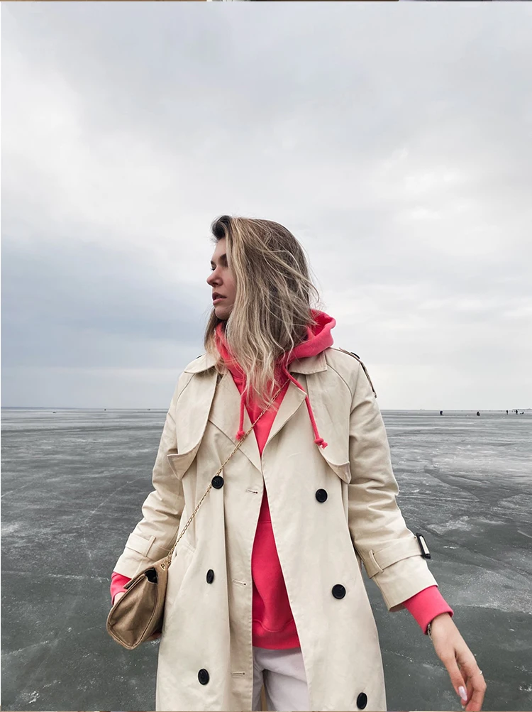 2022 Spring Autumn Russia Fashion Brand Women Long 100% Cotton Trench Coat Large Size Belted Raincoat Windbreaker Manteau Femme long puffer jacket