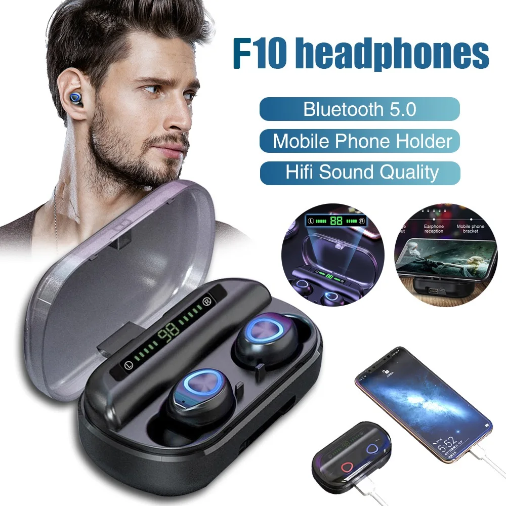 F10 3500 мАч LED TWS Беспроводные Bluetooth 5 0 наушники CVC 8 с шумоподавлением игровая