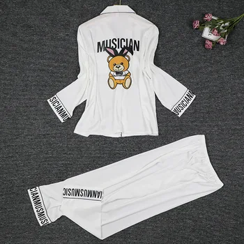 

2020 autumn Cartoon Pajamas women satin night suits sleep tops Sleepwear silk night wear women set pijama kawaii luxury pajama