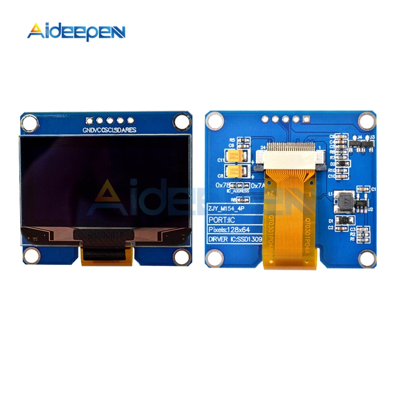 Модуль OLED дисплея 1 54 дюйма 5pin 128x64 IIC I2C IPS интерфейс SPD0301 Привод IC постоянный ток 3 В