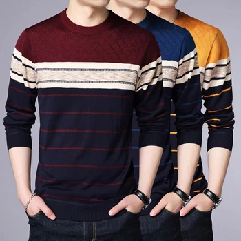 

Brand Sweater Mens Striped Slim Fit Jumpers Knitred 2020 Autumn Wool Mens Sweaters fashion Casual Pullover Men Pull Homme M-3XL