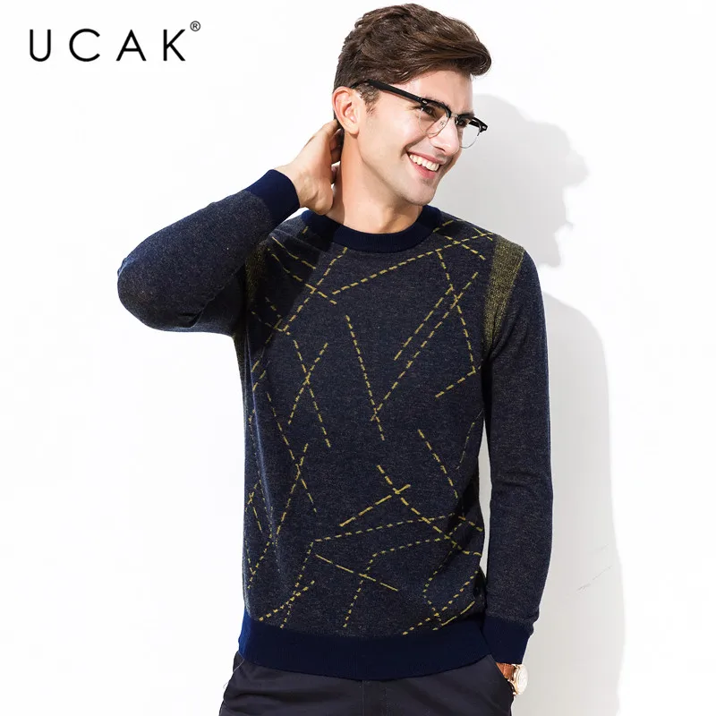 UCAK бренд 100% мериносовой шерстяной мужской свитер уличная мода полосатый Pull Homme