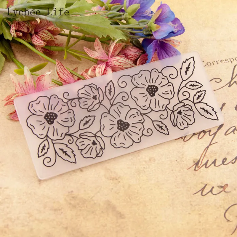 Embossing Folder Lychee Life Floral Embossing Folder Stencil 15x6cm For DIY Scrapbook Album Card Making Home Decoration