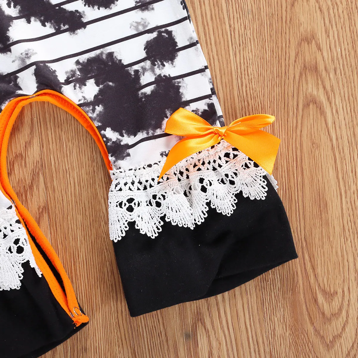 0-24 Months Autumn Baby Girls Boys Rompers Halloween Costume Tie-Dye Printed Long Sleeve Ruffles Jumpsuits Outfits
