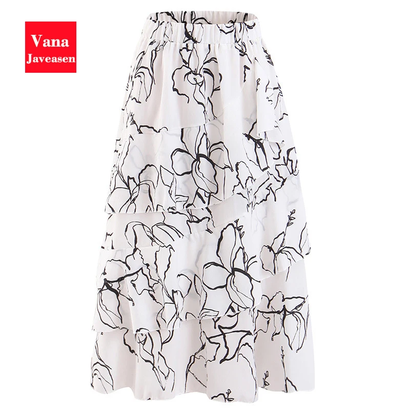 Vintage Pattern High Waist Ruffled Skirt Women Party Beach Skirts Womens Clothes Floral Pleated Skirt For Ladies - Color: Style 1