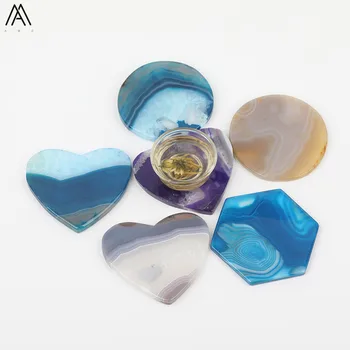 

3PCS Natural Agates Round Hexagonal Heart-Shape Coaster TeaCup Mat Home Kitchen Hot Drink Coffee Mike Tea Tray Mat Decor Jewelry