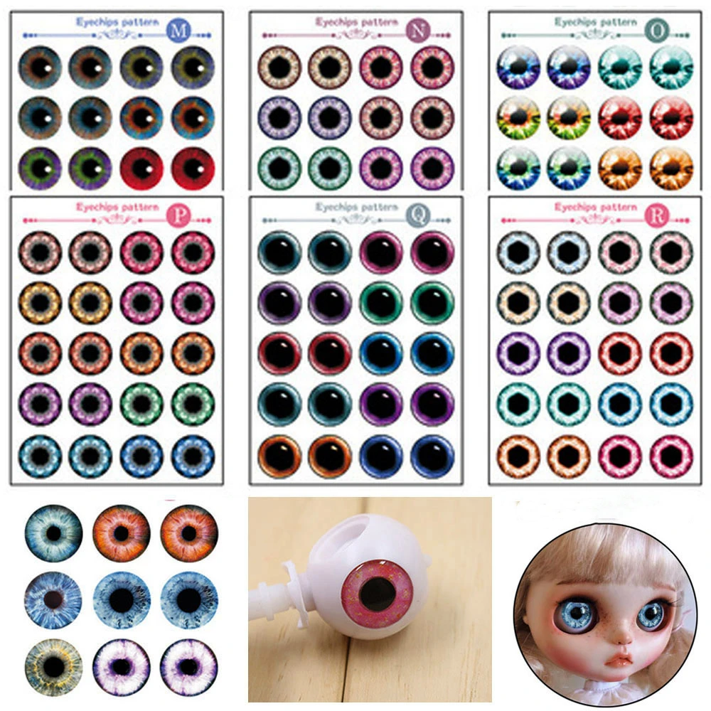 

20Pcs/Sheet New 14mm Doll Eyes Chips Pattern Paper Transparent Thin Glass Eye Chips For Doll Eyechips DIY Eyeball Accessories