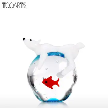 

Polar Bear and Fish Glass Sculpture Handmade Animal Art Hand Blown Glass Animal Figurine Home Decoration Ornament Crafts