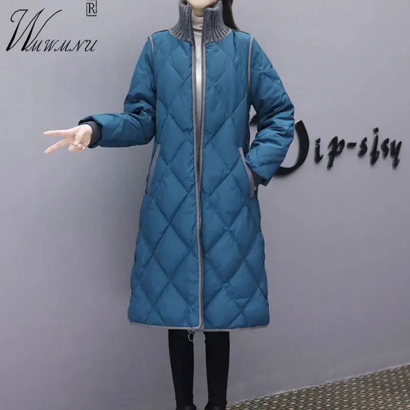 Oversize 4xl Stand-Up Collar Long Coat Women Fashion Patchwork Parkas Snow Wear Padded Winter Jackets Mom Zip Up Warm Overcoat xsjpzh oversize big pocket parkas korean women overcoat hooded winter fur collar cotton padded jacket warm snow wear loose