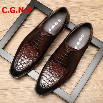 

C.G.N.P Luxury Fashion Oxford Men Dress Shoes Italy Style Genuine Leather Business Formal Men Shoes Lace-up Wedding Shoes Man