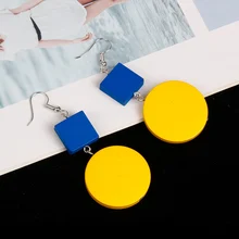 Контрастные геометрические круглые деревянные серьги женские корейские темперамент длинный пункт кулон Простые личности безумные сережки