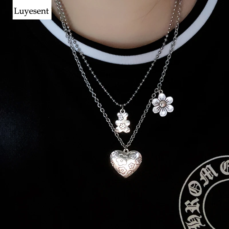 Punk Metal Cool Bear Floral Heart Unisex Necklaces 2019 Man Women Hip Hop Couple Fashion Necklace Gothic 2020 Casual Accessories