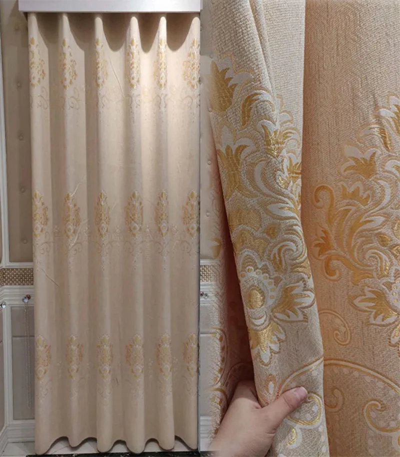 Пользовательские шторы Европейский жемчуг Лен окрашенный жаккард желтый