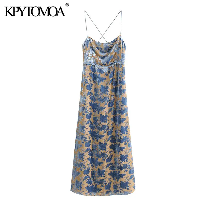 KPYTOMOA Women 2020 Chic Fashion Velvet Back Crossed Straps Midi Dress Vintage Side Vents With Lining Female Dresses Vestidos KPYTOMOA Women 2020 Chic Fashion Velvet Back Crossed Straps Midi Dress Vintage Side Vents With Lining Female Dresses Vestidos
