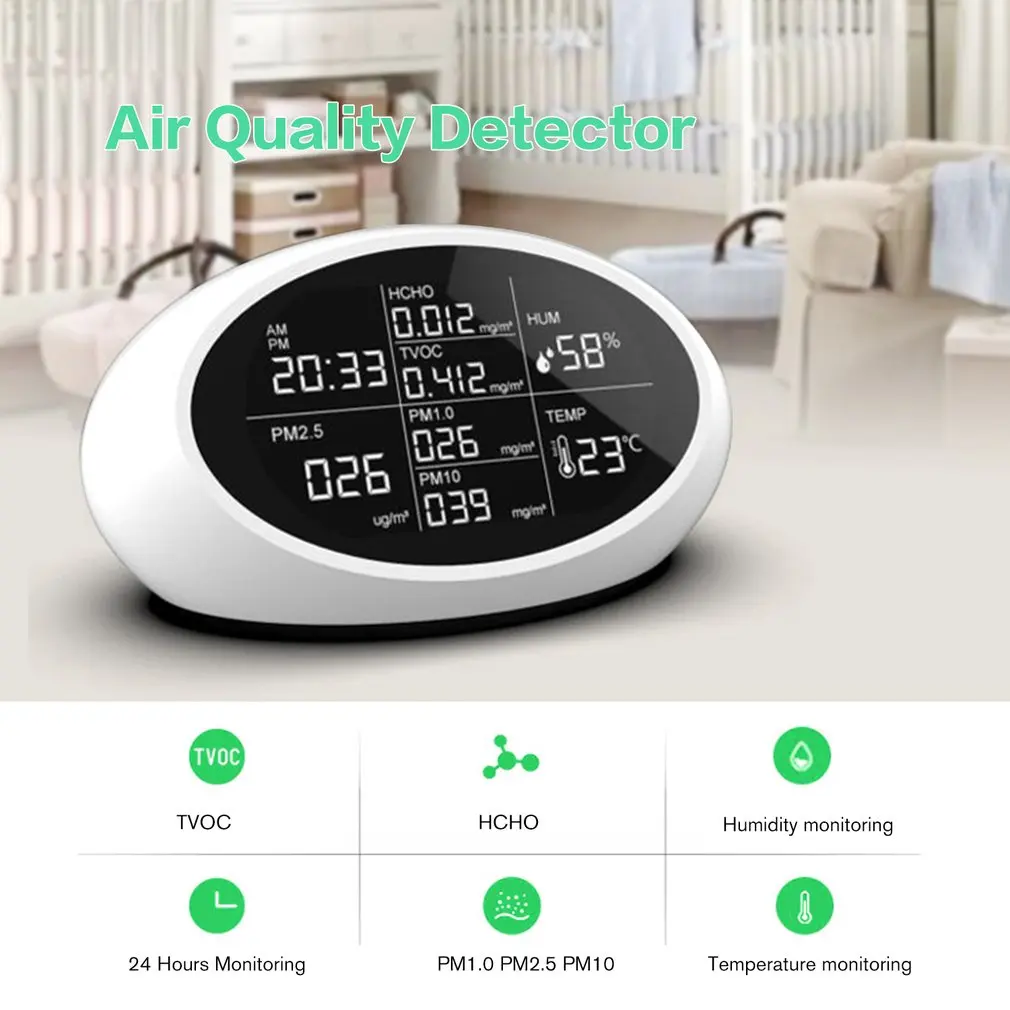 

PM2.5 & HCHO TVOC Gas Analyzers Multi-function Home Air Quality Detector Temperature Humidity Meter Diagnostic Tool