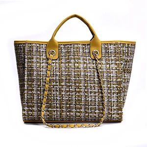 Повседневная Большая вместительная твидовая модная женская сумка из искусственной кожи на осень и зиму, новая женская сумка через плечо с цепочкой модная сумка-торба - Цвет: 398 Yellow