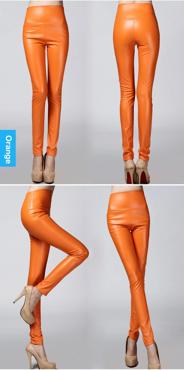 Women Tight Trouser Autumn Winter Women Thin Velvet PU Leather Pants Female Sexy Elastic Stretch Faux Leather Skinny Pencil Pant