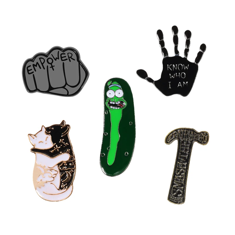 

Punk Dark Black Enamel Pin Fist Hand Hammer Icons Button Pins Denim Jeans Shirts Coat Pin Badge Cool Gothic Brooch Jewelry Gift