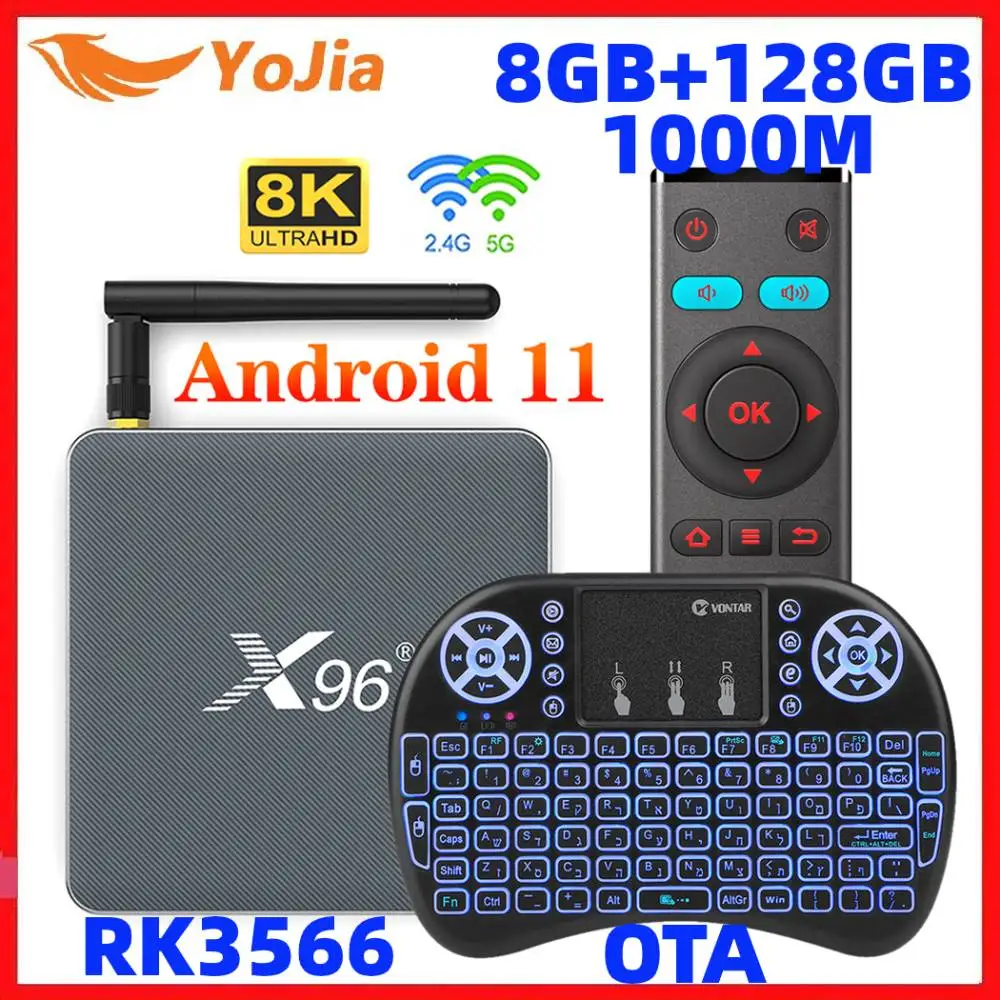 ТВ-Приставка Smart 8K ТВ-бокс на Android 11 8 ГБ ОЗУ 128 Гб ПЗУ 2T2R MIMO двухдиапазонный Wi-Fi 1000M