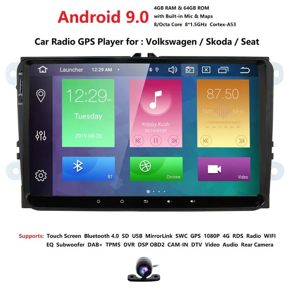 Ossuret Автомобильный мультимедийный плеер Android 9,0 gps 2Din для Seat Altea Toledo V W GOLF 5/6 Polo Passat B6 CC Tiguan Touran автомобильный без DVD