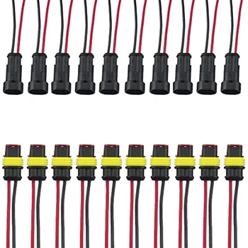 

10 Sets of 2-Pin Automotive Waterproof Electrical Connector Plugs with Wires