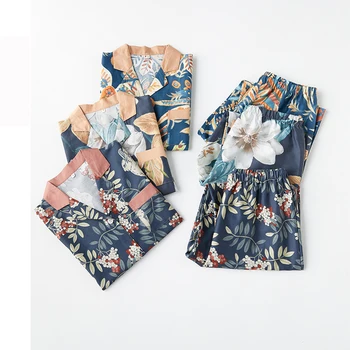 

Fashion Floral Print Pajamas for women Long Sleeve Autumn Sleepwear Loose Large Size Pajamas Leisure Homewear Female Night Wear