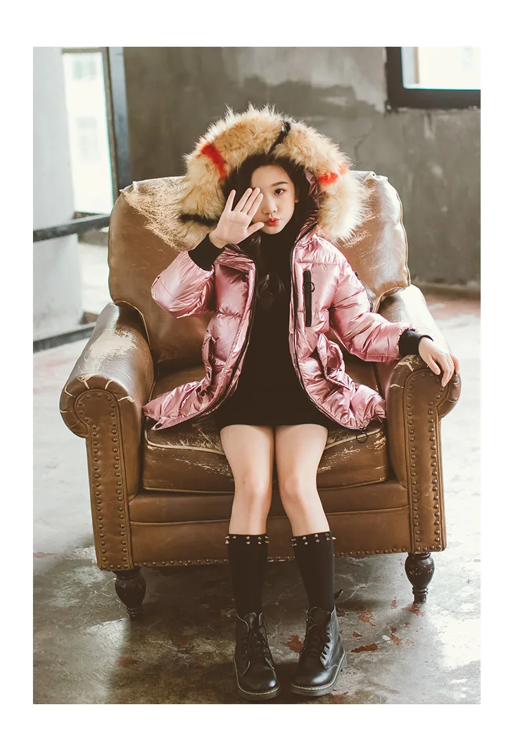Down Jacket for Girls Children Winter Clothes Snowsuit Jacket for Girls Warm Fur Collar Hooded Long Down Coats Kids Outerwear