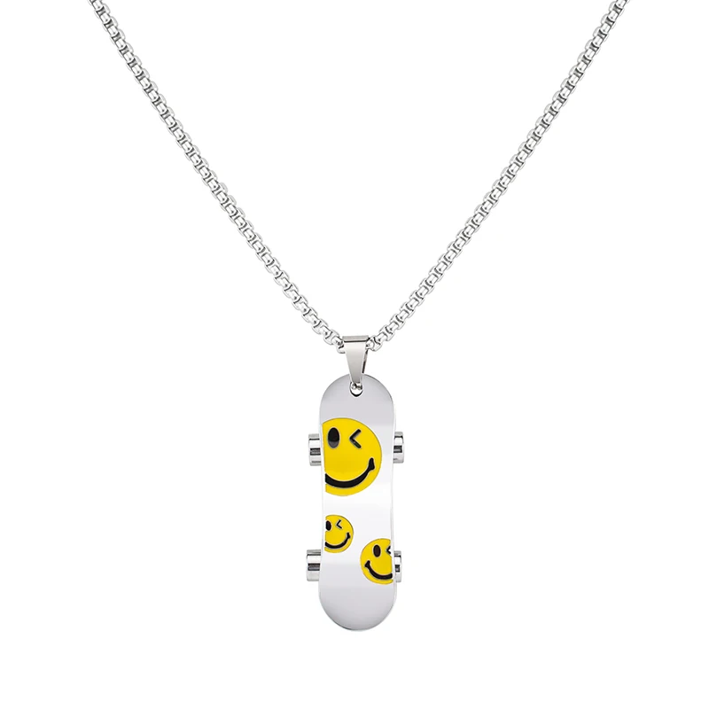 

New 60cm Necklaces Hip Hop Rock Style Personality Young Cartoon Stainless Steel Smiley Scooter Pendant