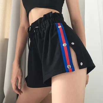 

WEPBEL Shorts Women Button Fashion Shorts New Casual Summer High Waist Elastic Drawstring Striped