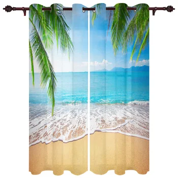 

Sand Beach Waves Palm Trees Luxury Window Curtains Home Living Room Bedroom Item Christmas Living Room Curtains
