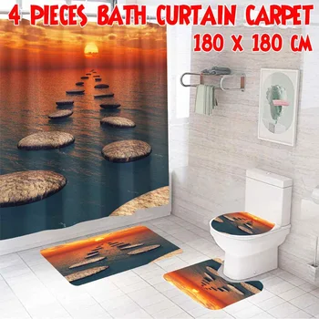

1/3/4PCS Setting Sun 180x180cm Shower Curtain Sets Non-Slip Rugs Toilet Lid Cover and Bath Mat Waterproof Bathroom Curtains