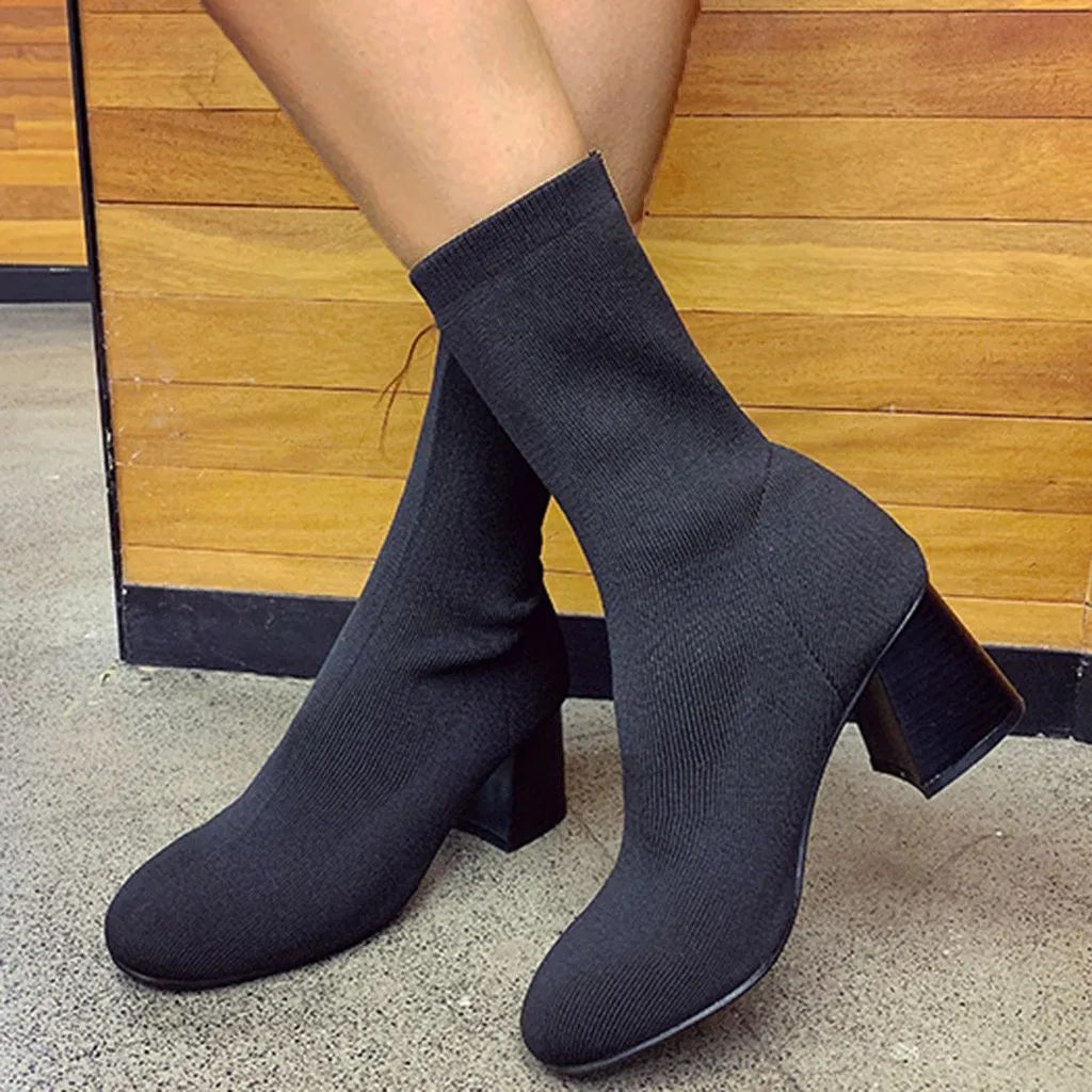 Стрейч Летающий ткань сапоги upper boots Для женщин осенне-зимняя обувь в Западном женские Утепленная одежда круглый носок пикантные сапоги Женская обувь