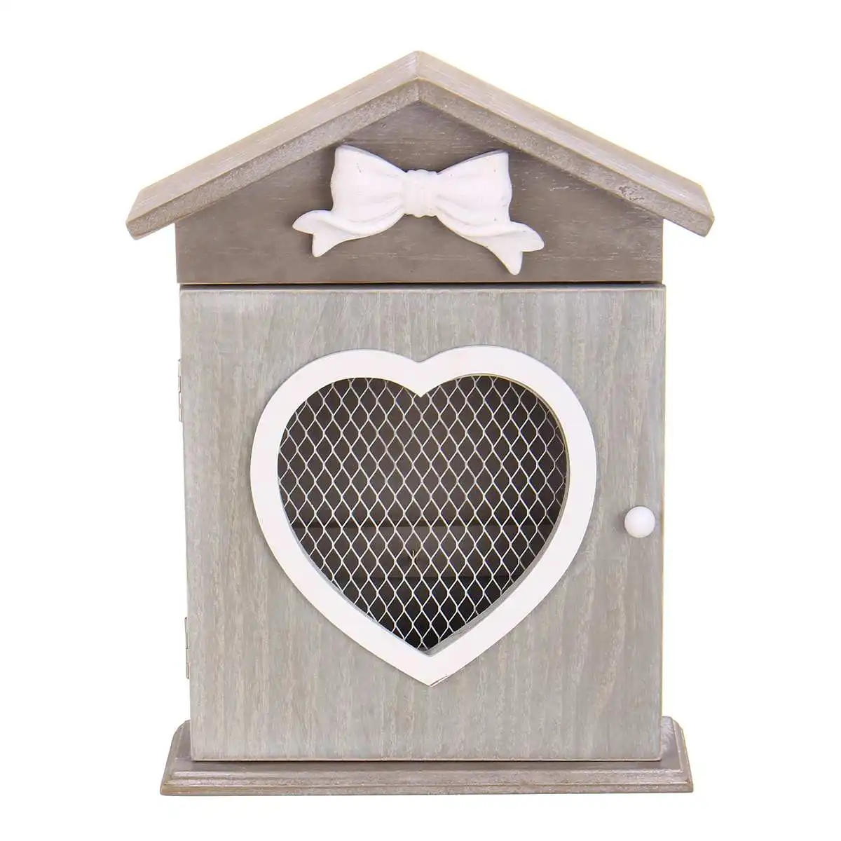 Винтажный деревянный в европейском стиле шкаф для хранения ключей коробка-ключница с 6 подвесными крючками в форме сердца сетка внешний дизайн