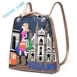 New fashion backpack, women's stitching color contrast multi-functional backpack, versatile woven shoulder bag