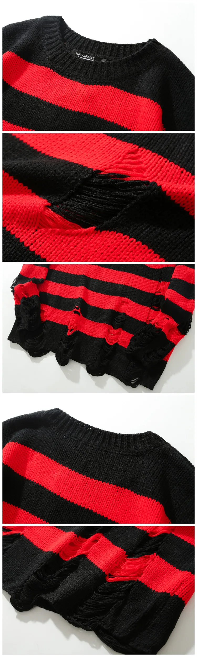 Женские пуловеры в черно-красную полоску, свитера, осенне-зимний ажурный свитер с дырками, женские модные Джемперы большого размера, универсальная одежда