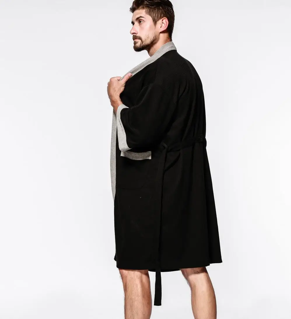 Cotton bathrobe Cotton Waffle Men Kimono Bathrobe Gown Sleepwear Couple Black Robe Nightwear Loose Casual Sauna Yukata Spring Summer Home Wear