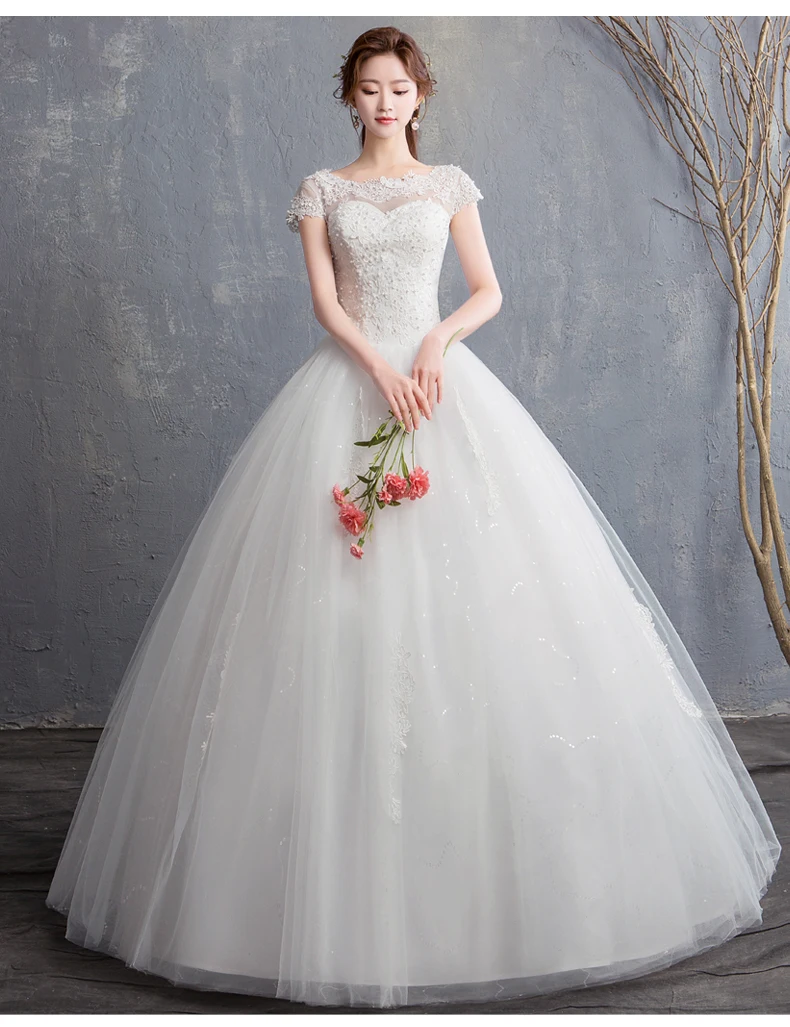 LAMYA Custom Made pearl Wedding Dress New Arrival Appliques Embroidery Lace Short Sleeve bead Princess Gown Vestidos De Novia cheap wedding dresses