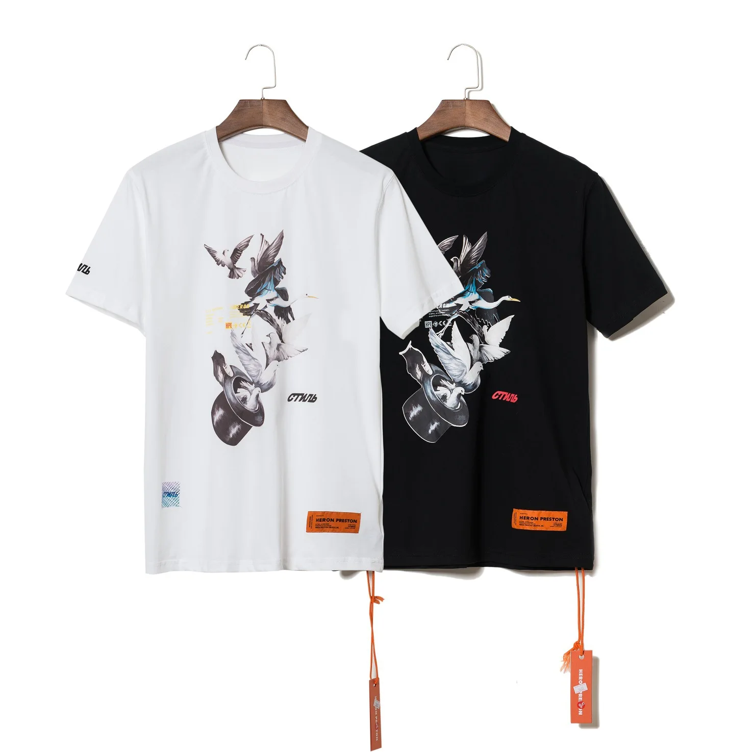 

2019 Summer New Style Europe And America Men And Women Hip Hop Trend Lettered Crane Casual Loose Short Sleeve T-Shirt Wholesale