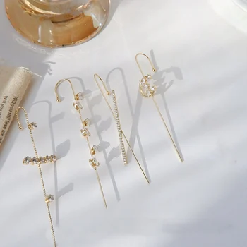 

MENGJIQIAO New Design Fashion Metal Rinestone Piercing Stud Earrings For Women Girls Geometric Ear Hook Bijoux Brincos Jewelry