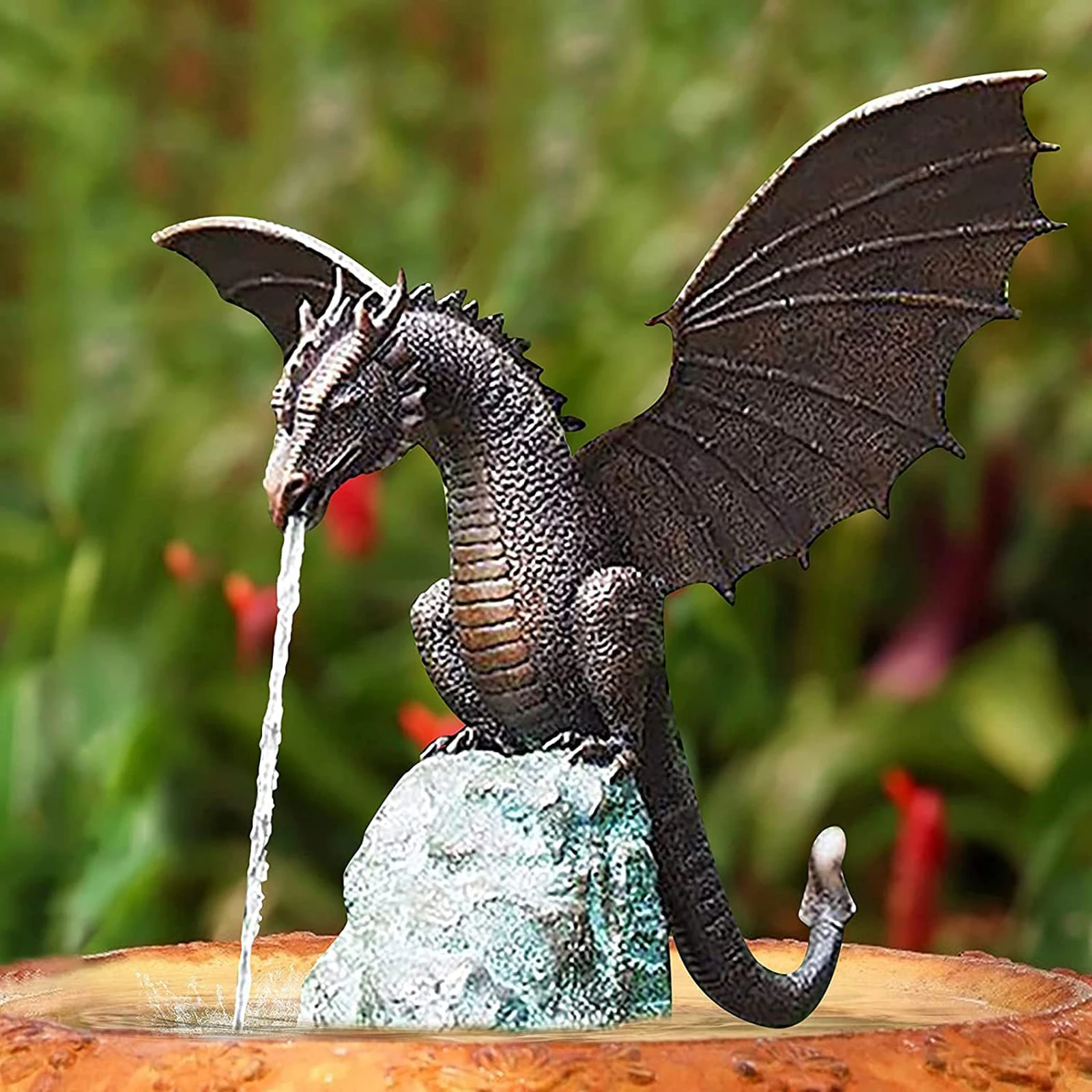 Garden Dragon Statue Fountain Dragon Water Spray Dinosaur Ornament