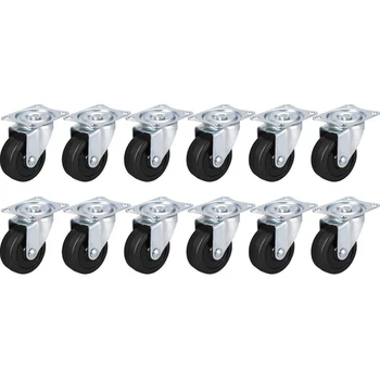 

12Pcs 2 Inch Dia Heavy Duty Black Polyurethane Swivel Castor Wheels Trolley Furniture Caster